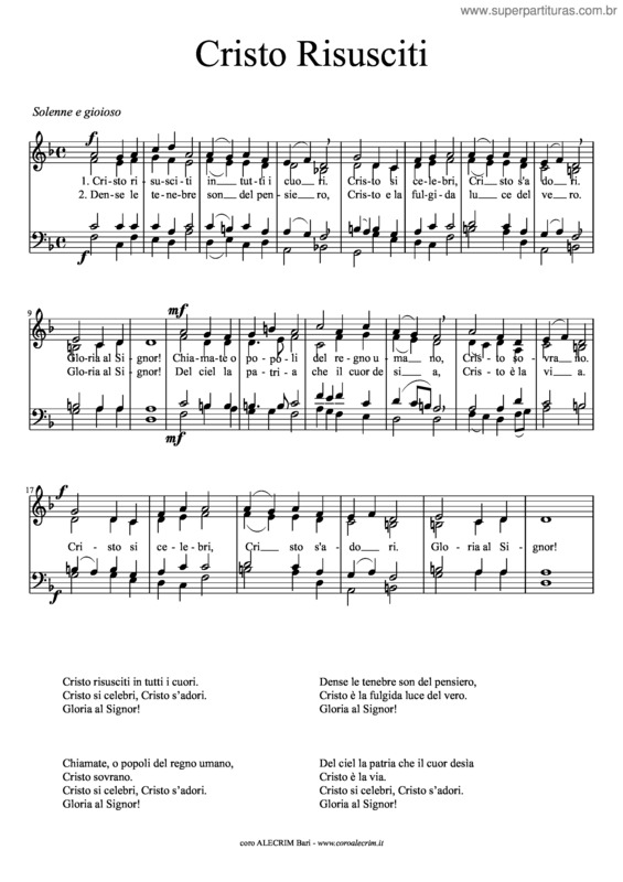 Partitura da música Cristo Risusciti