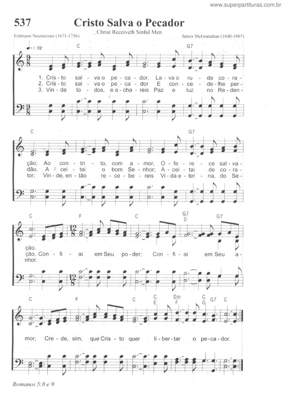 Partitura da música Cristo Salva O Pecador