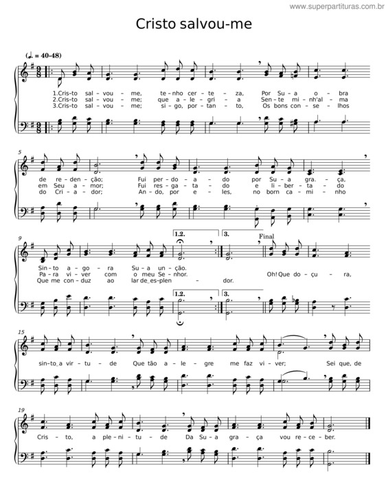Partitura da música Cristo Salvou–Me