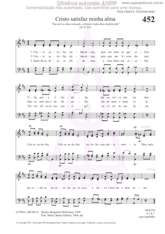 Partitura da música Cristo Satisfaz Minha Alma - 452 HCC v.2