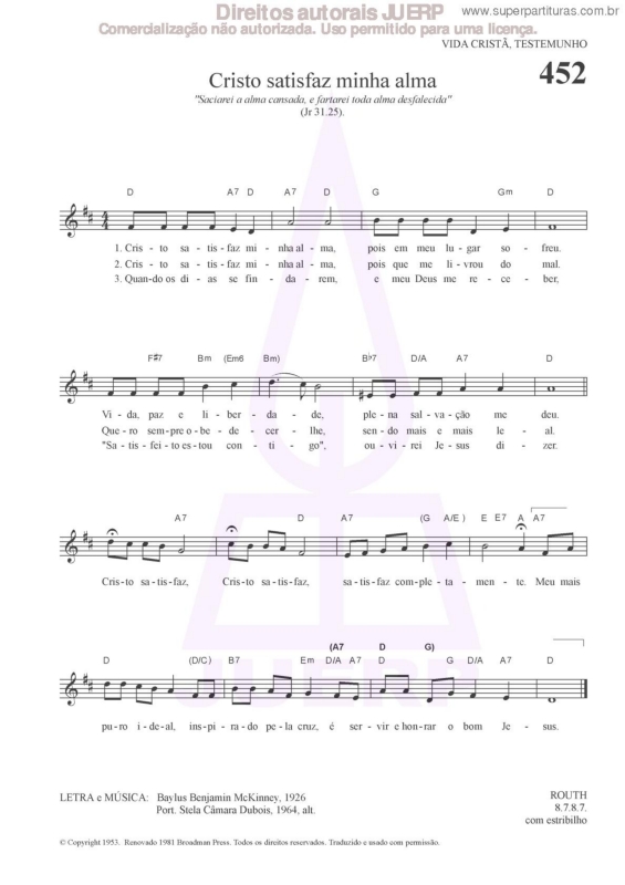 Partitura da música Cristo Satisfaz Minha Alma - 452 HCC