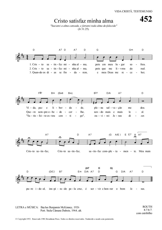 Partitura da música Cristo Satisfaz Minha Alma