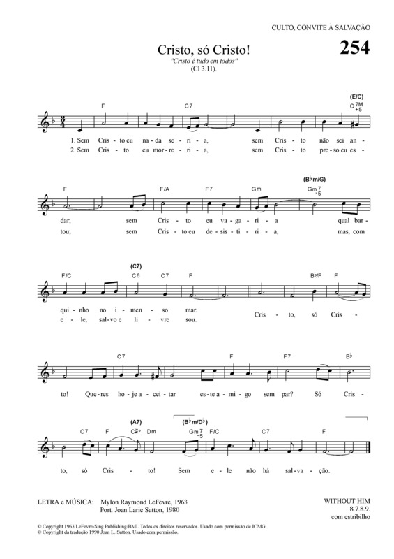 Partitura da música Cristo Só Cristo