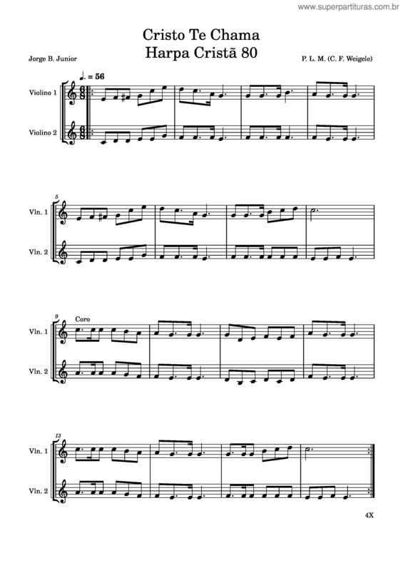 Partitura da música Cristo Te Chama Harpa Cristã 80