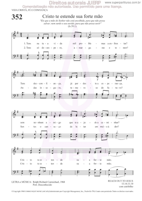 Partitura da música Cristo Te Estende Sua Forte Mão - 352 HCC v.2
