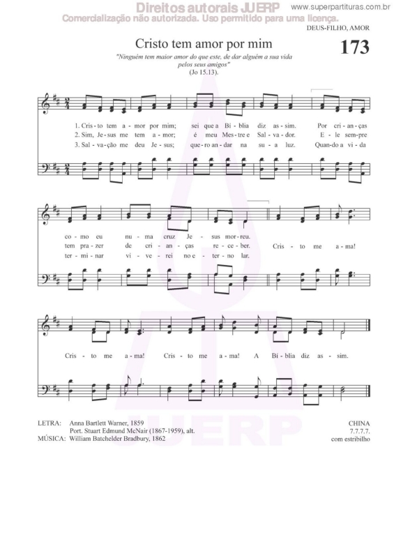 Partitura da música Cristo Tem Amor Por Mim - 173 HCC v.2
