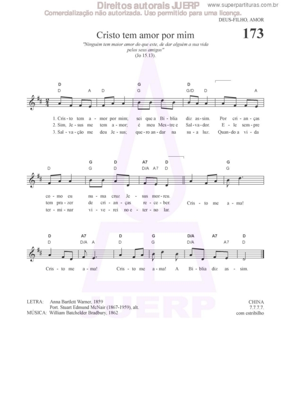 Partitura da música Cristo Tem Amor Por Mim - 173 HCC
