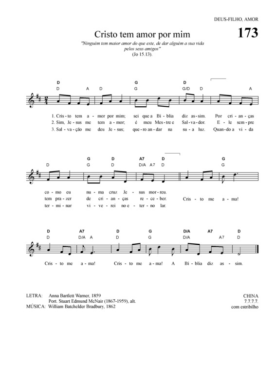 Partitura da música Cristo Tem Amor Por Mim
