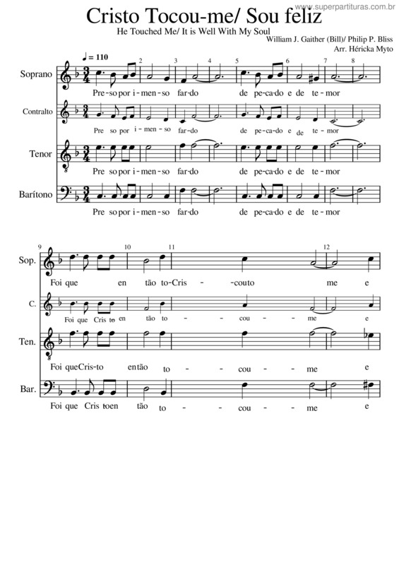Partitura da música Cristo Tocou–Me/ Sou Feliz