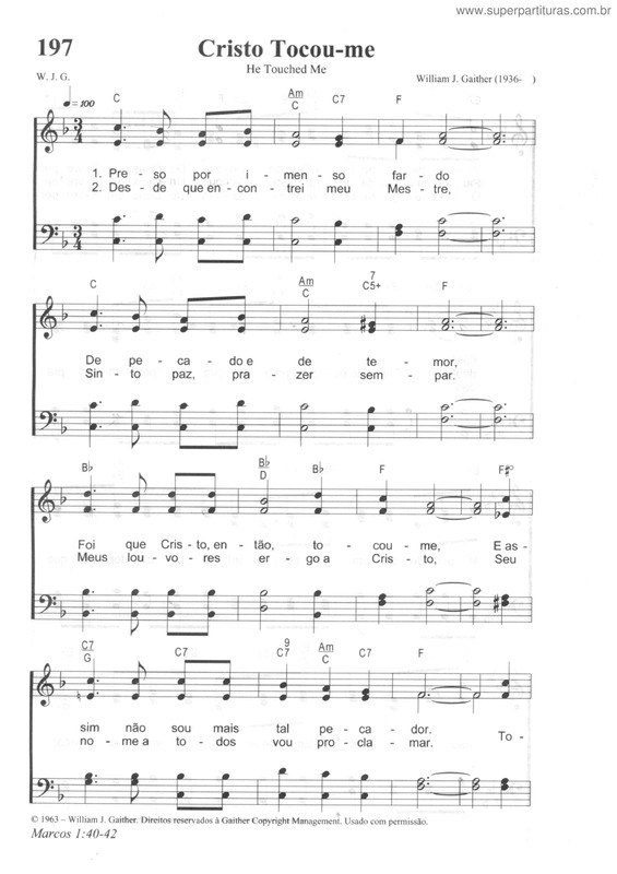 Partitura da música Cristo Tocou-Me v.2
