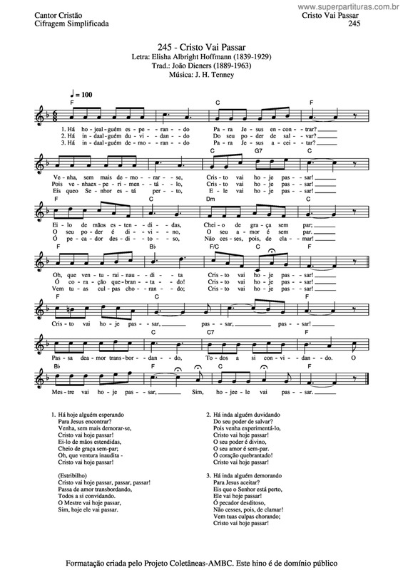 Partitura da música Cristo Vai Passar