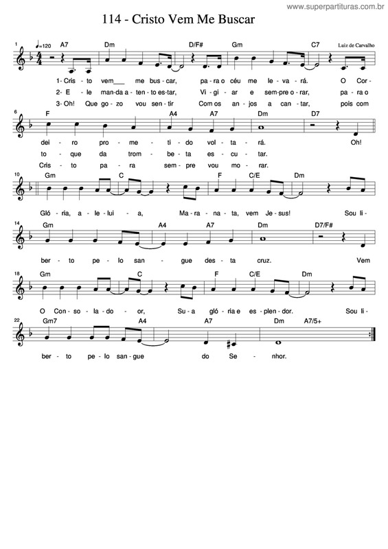 Partitura da música Cristo Vem Me Buscar