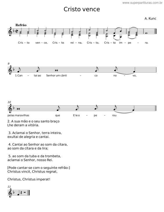 Partitura da música Cristo Vence – A. Kunc