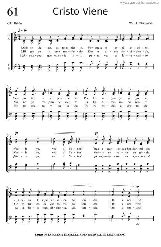 Partitura da música Cristo Viene – William J. Kirkpatrick 61.– Cristo Viene