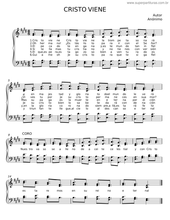 Partitura da música Cristo Viene