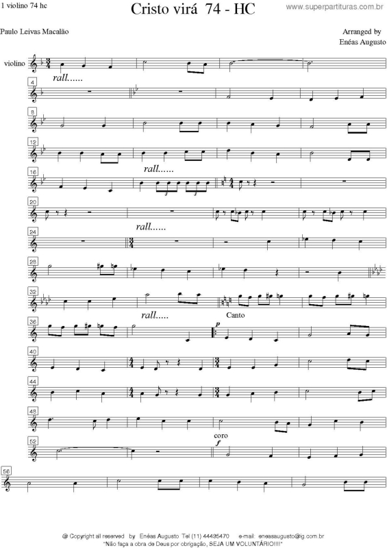 Partitura da música Cristo Virá - 74 HC v.19