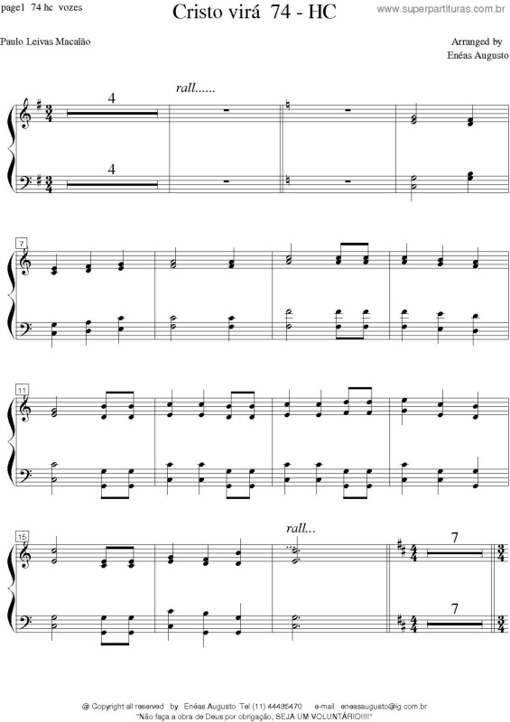 Partitura da música Cristo Virá - 74 HC v.20