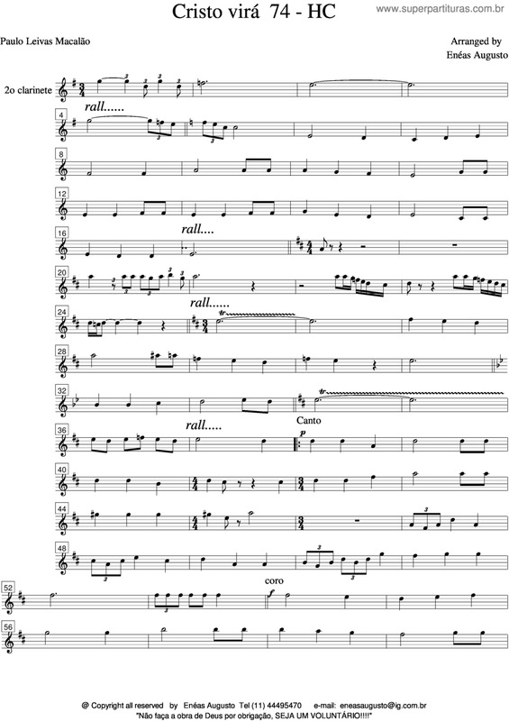 Partitura da música Cristo Virá - 74 HC v.4