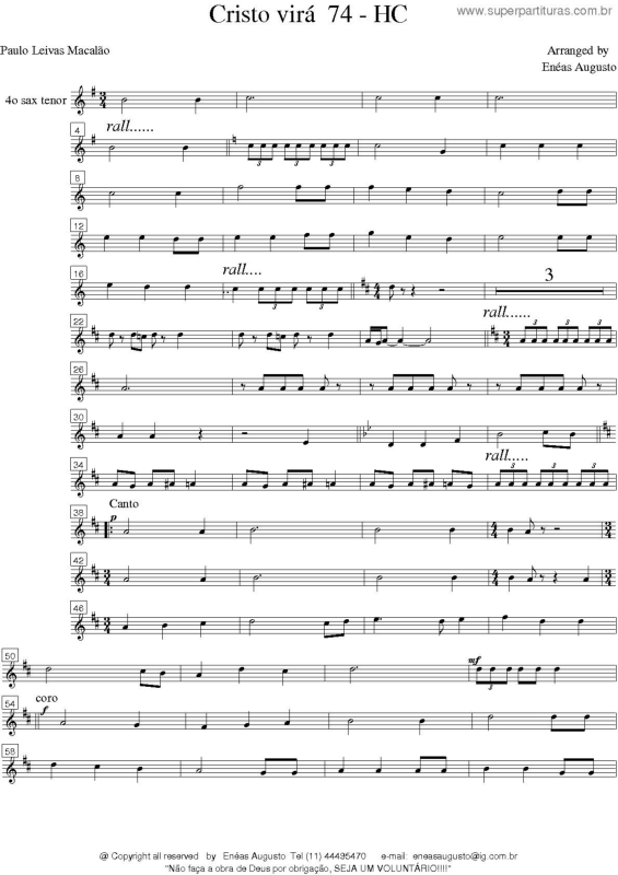 Partitura da música Cristo Virá - 74 HC v.8