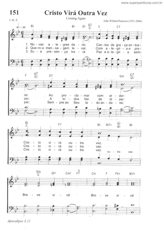 Partitura da música Cristo Virá Outra Vez