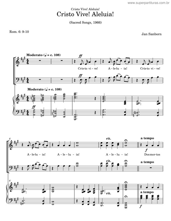 Partitura da música Cristo Vive! Aleluia! – Jan Sanborn