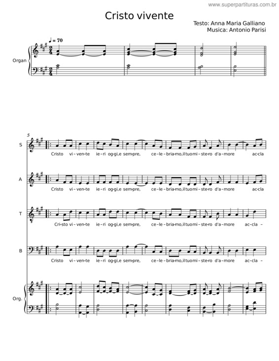 Partitura da música Cristo Vivente – Anna Maria Galliano;Antonio Paris