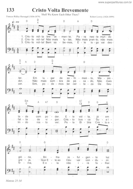 Partitura da música Cristo Volta Brevemente