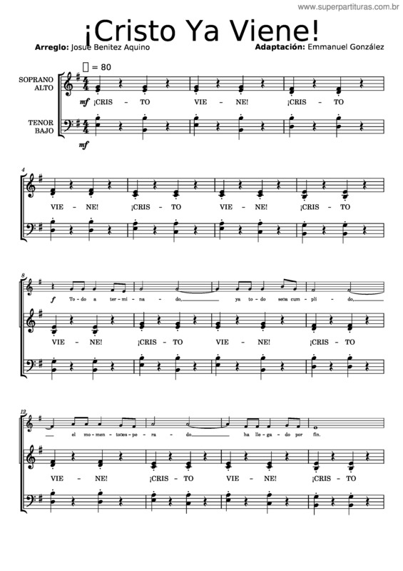 Partitura da música Cristo Ya Viene