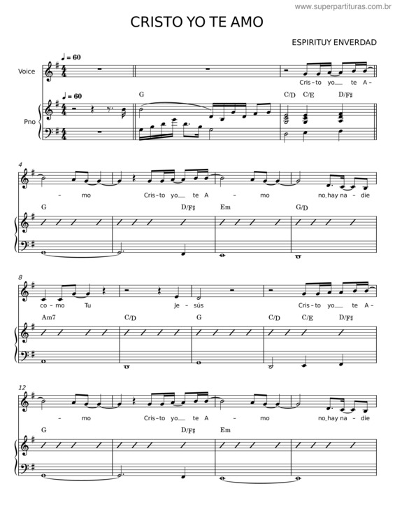 Partitura da música Cristo Yo Te Amo – Espiritu Y En Verdad