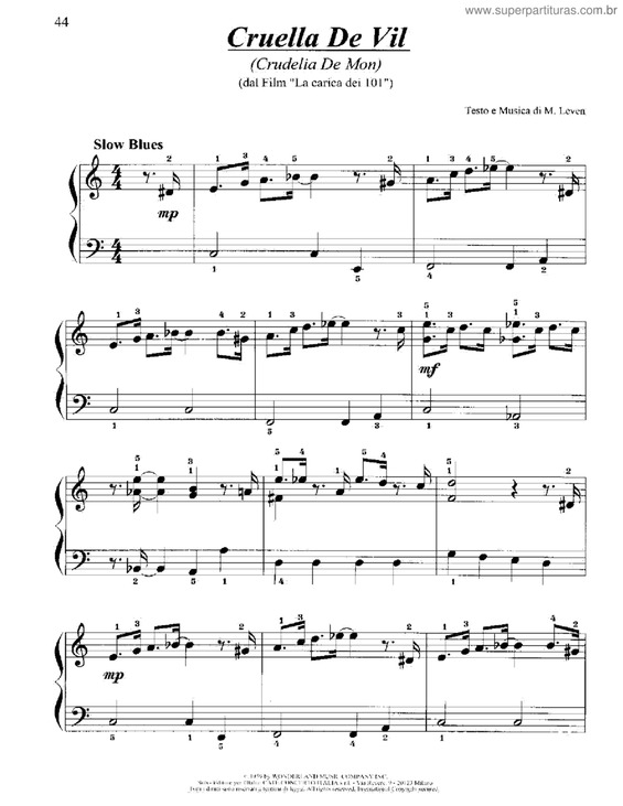 Partitura da música Cruella De Vil v.2