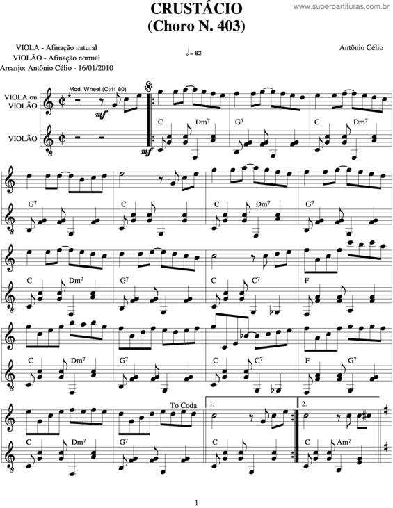 Partitura da música Crustácion