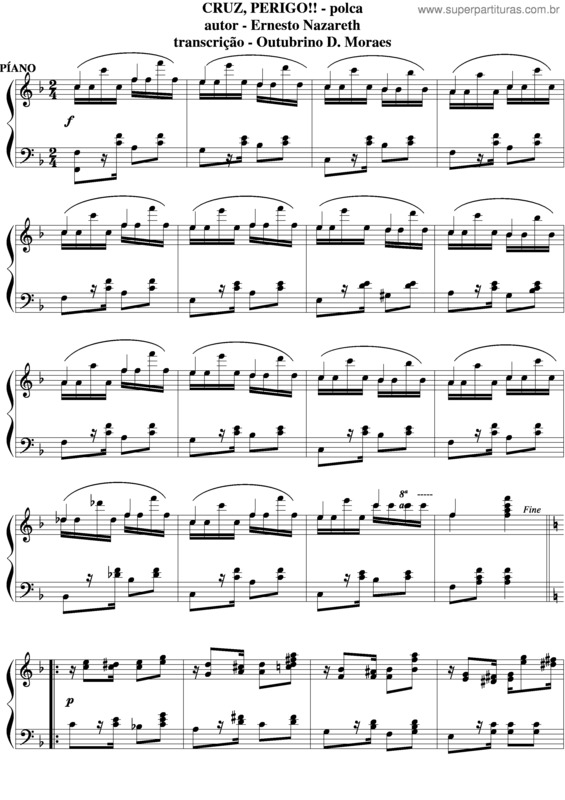 Partitura da música Cruz, Perigo!