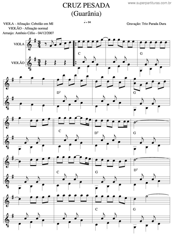 Partitura da música Cruz Pesada