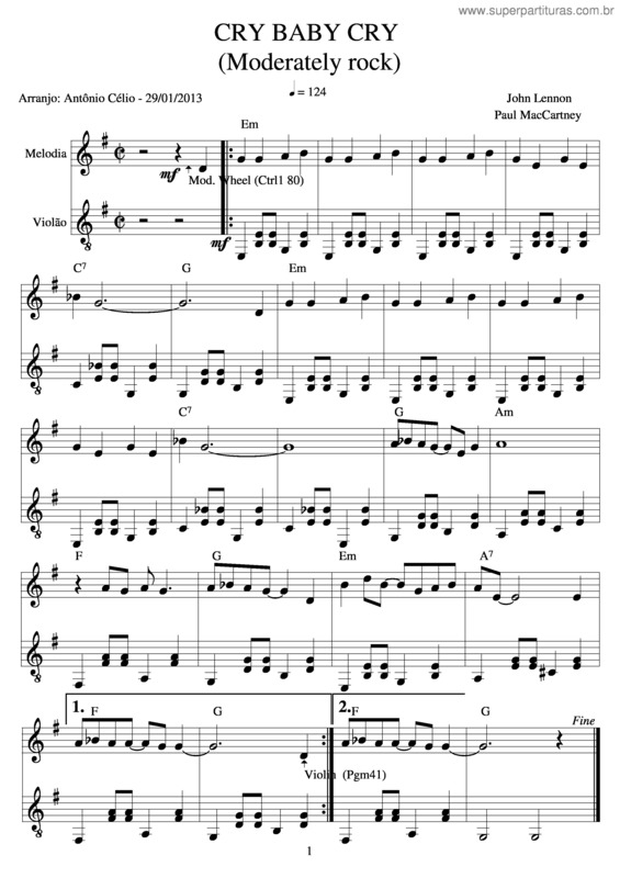 Partitura da música Cry Baby Cry v.3