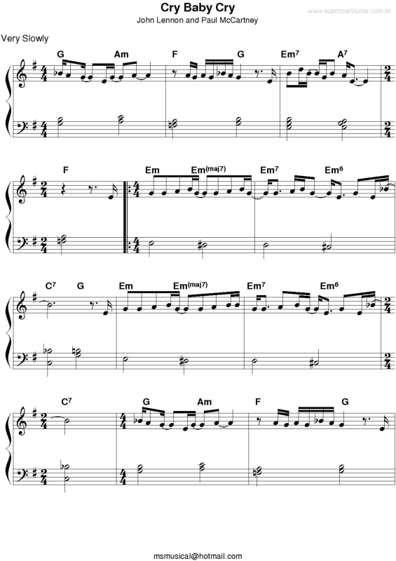 Partitura da música Cry Baby Cry