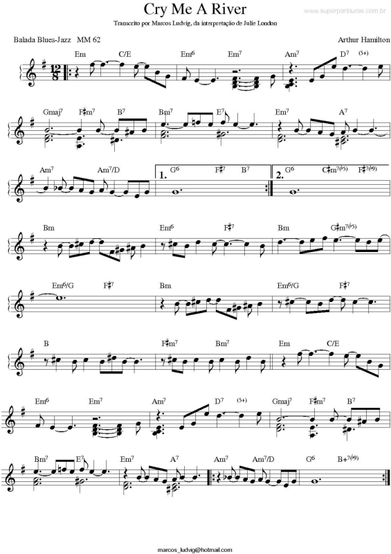 Partitura da música Cry me a River