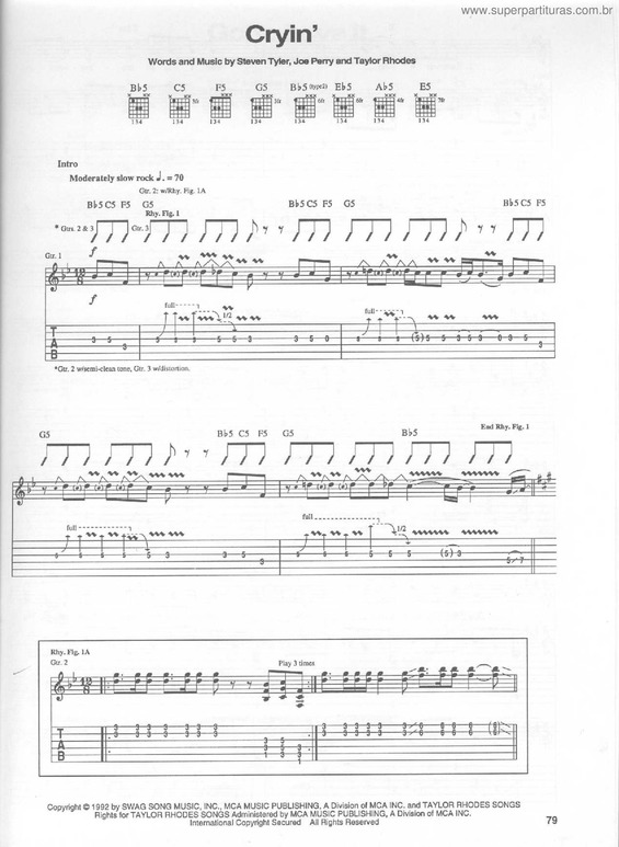 Partitura da música Cryin` v.3