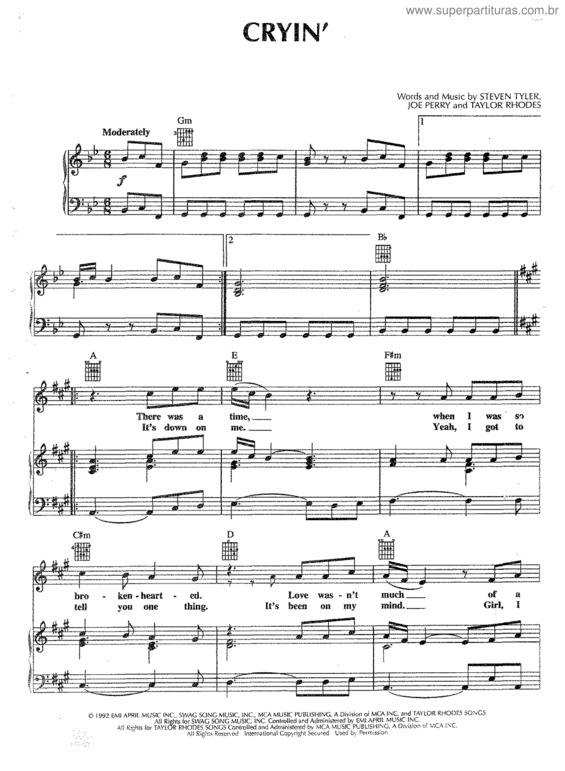 Partitura da música Cryin` v.4