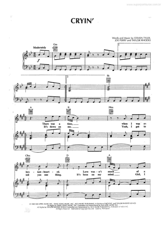 Partitura da música Cryin`