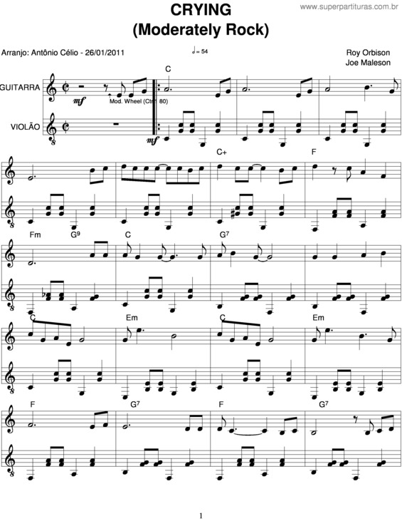 Partitura da música Crying v.2