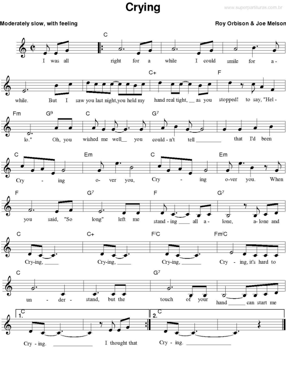 Partitura da música Crying