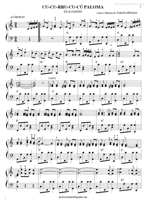 Partitura da música Cu-cu-rru-cu-cú Paloma v.2