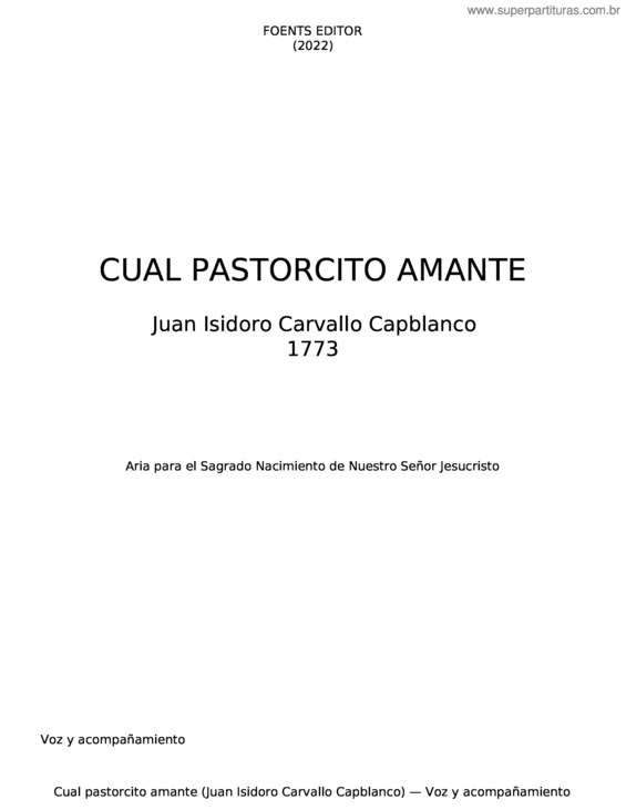 Partitura da música Cual Pastorcito Amante – Juan Isidoro Carvallo Capblanco