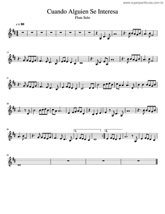 Partitura da música Cuando Alguien Se Interesa Flute Solo