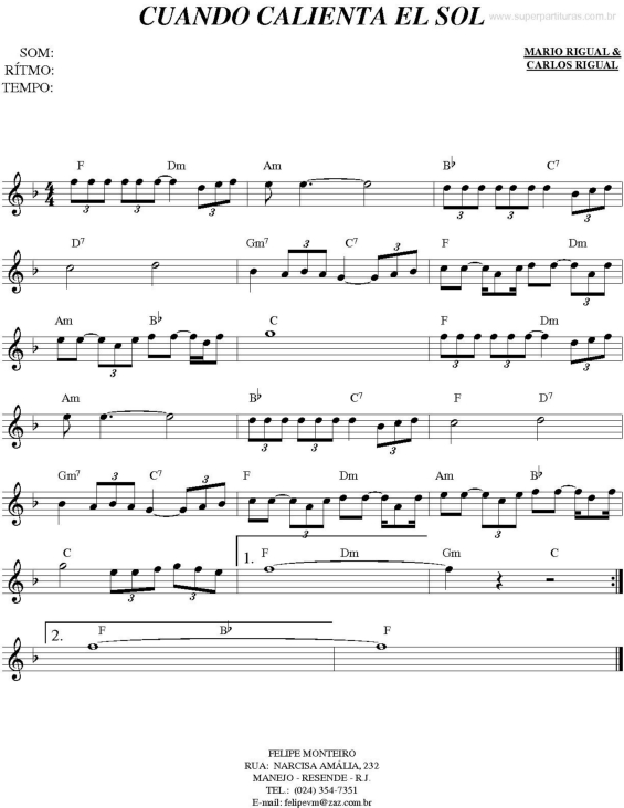 Partitura da música Cuando Calienta El Sol