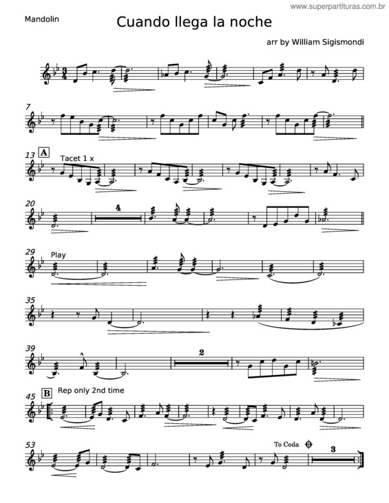 Partitura da música Cuando Llega La Noche – Misc Soundtrack
