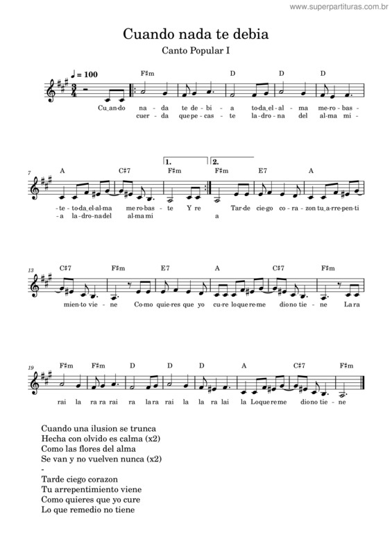 Partitura da música Cuando Nada Te Debía – Anónimo