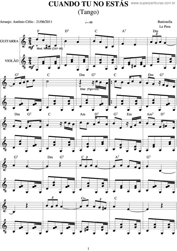 Partitura da música Cuando Tu No Estás v.2