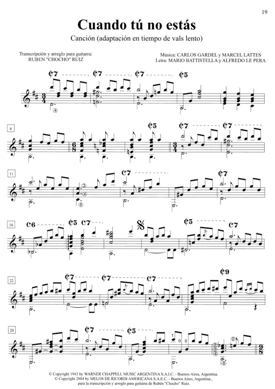 Partitura da música Cuando Tú No Estás v.3