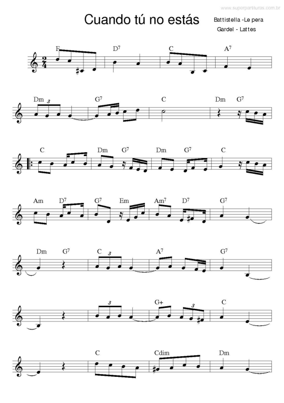 Partitura da música Cuando tú no estás